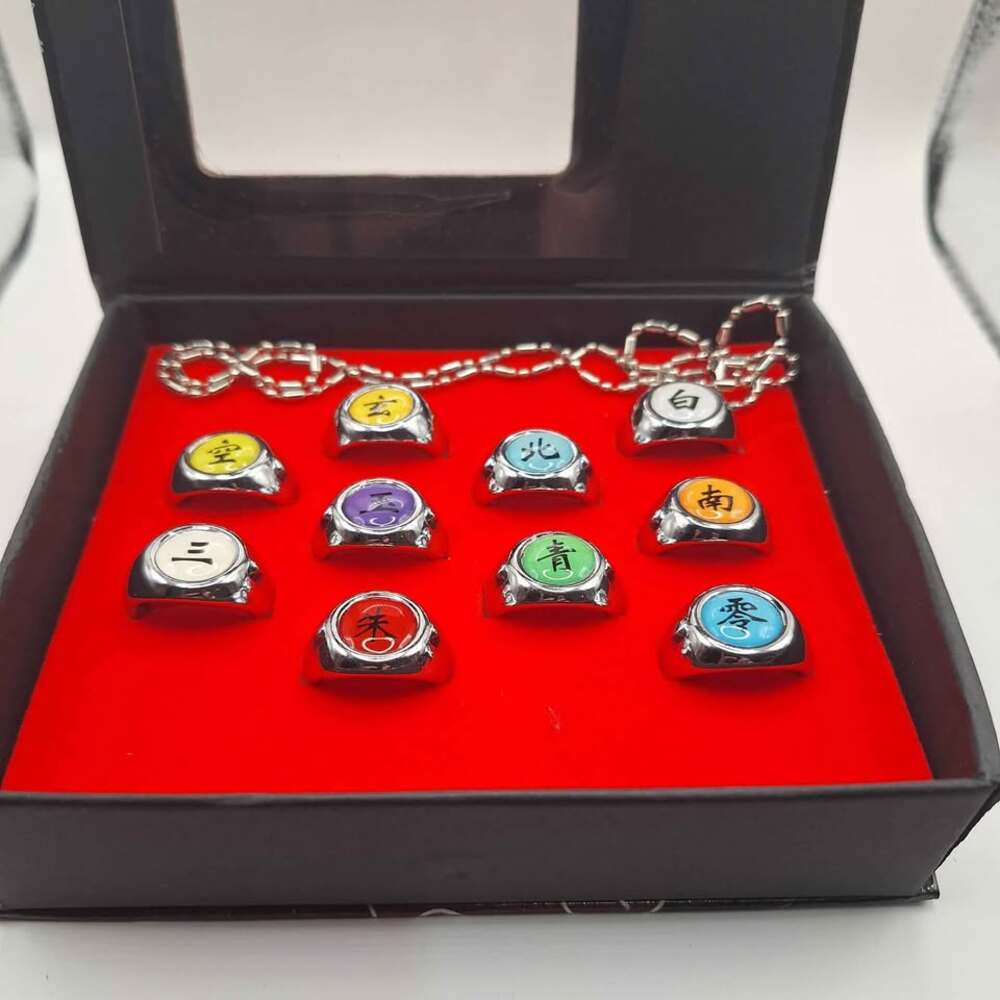 Akatsuki Rings All 10 with Necklace and Display Box